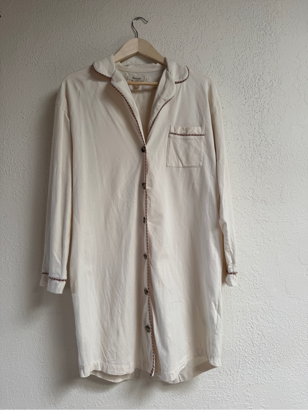 Madewell Cream Button-Front Pajama Shirt with Contrast Trim